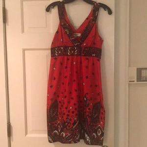 Red silk v-neck dress